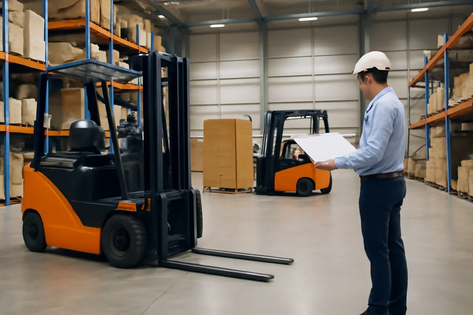 Accessibility planning scene with electric material handling equipment