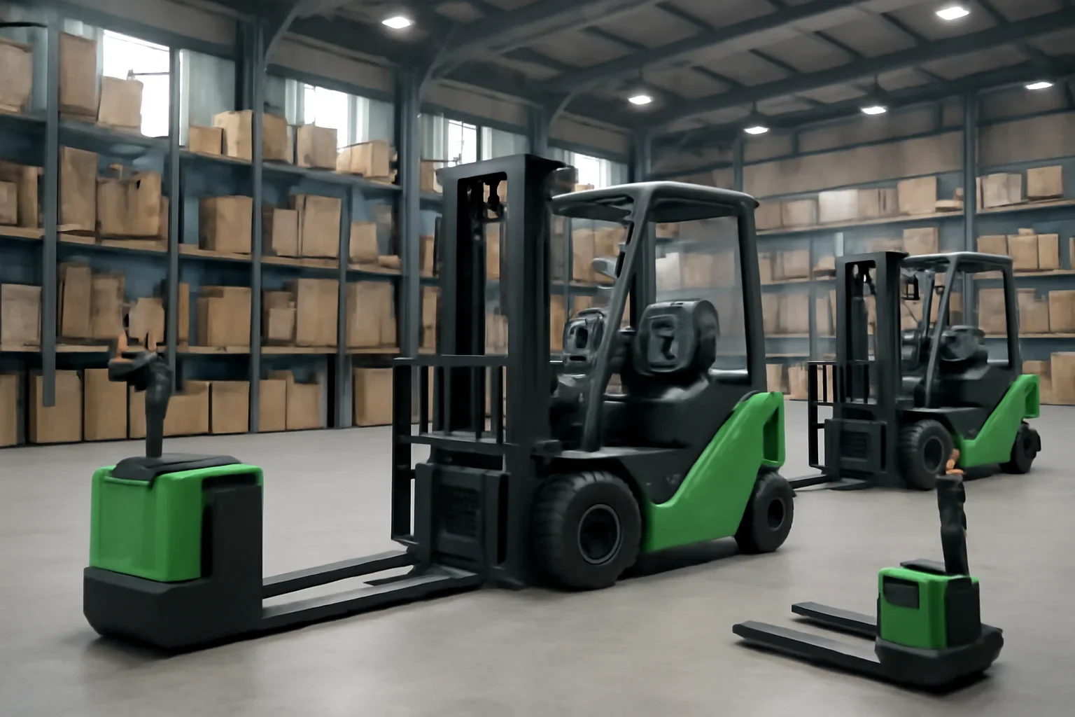 Baytown electric forklifts planning scene with electric material handling equipment