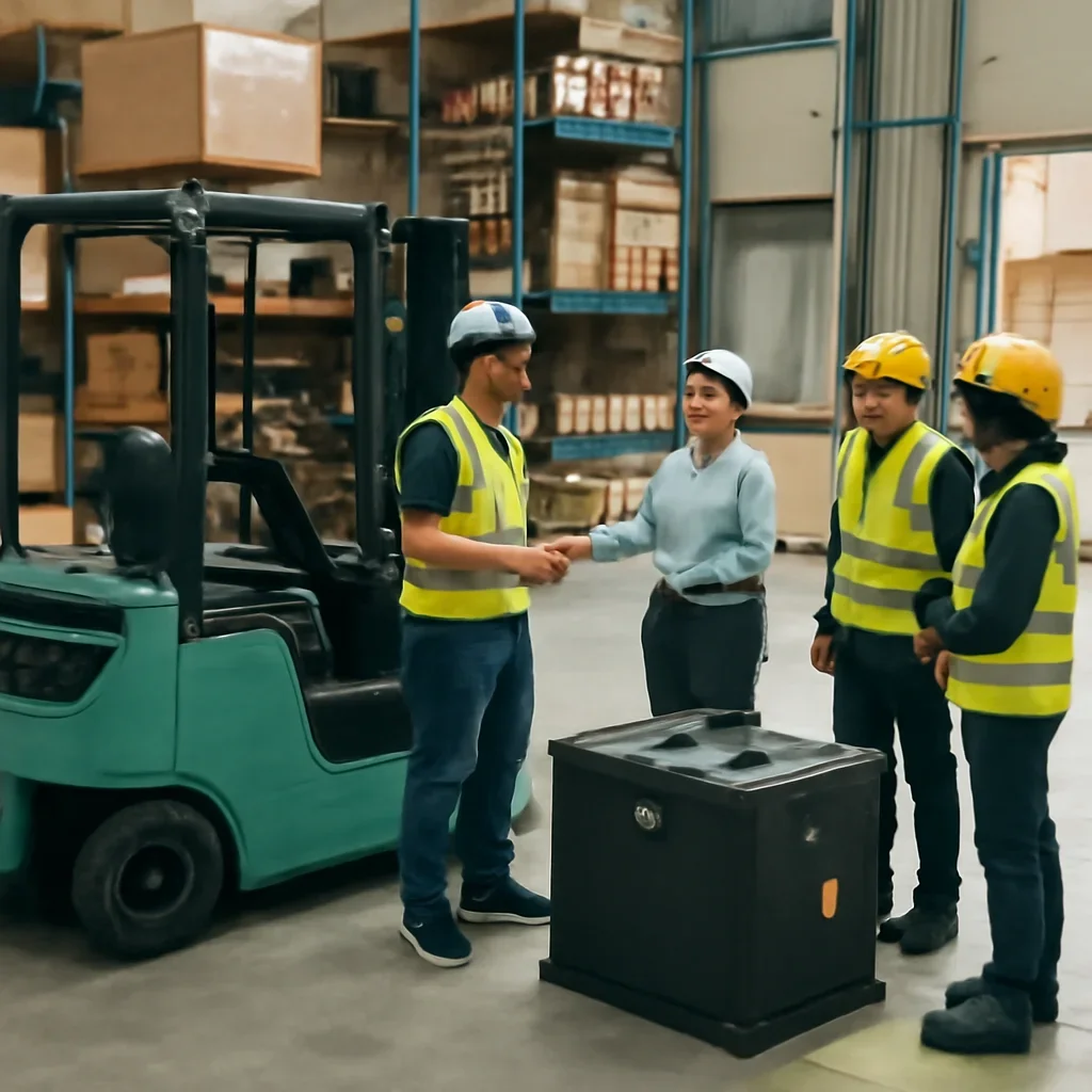 Electric forklift delivery and service planning related to battery room safety basics for warehouse teams
