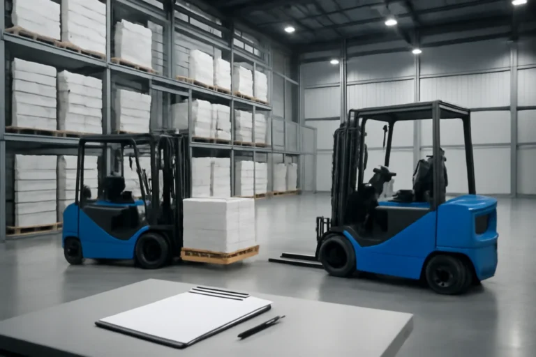 Cold storage electric forklift considerations planning scene with electric material handling equipment