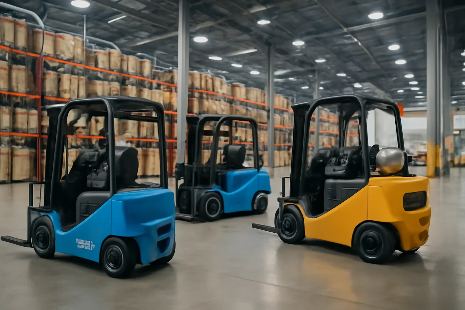 Electric vs propane forklifts for houston warehouses planning scene with electric material handling equipment