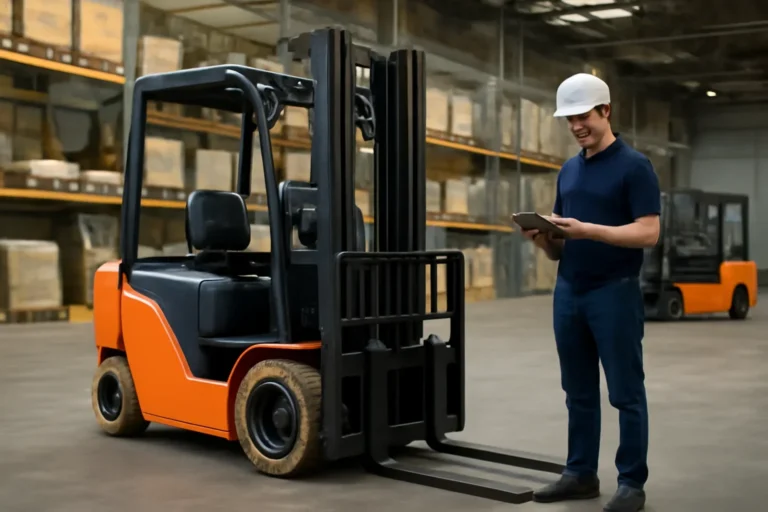 How often should you service an electric forklift? planning scene with electric material handling equipment