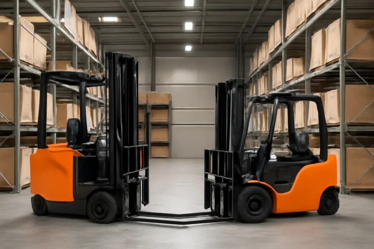 Reach truck vs counterbalance: which one fits your aisles? planning scene with electric material handling equipment
