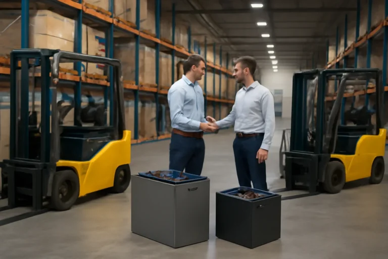 What forklift battery is right for your shift pattern? planning scene with electric material handling equipment