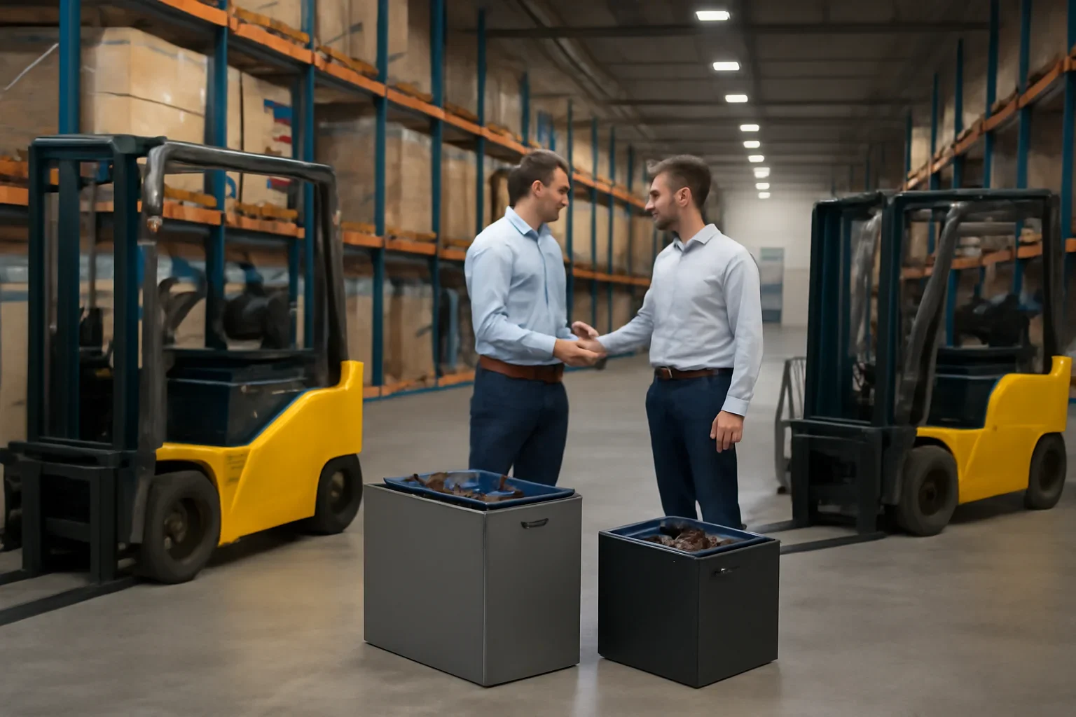 What forklift battery is right for your shift pattern? planning scene with electric material handling equipment