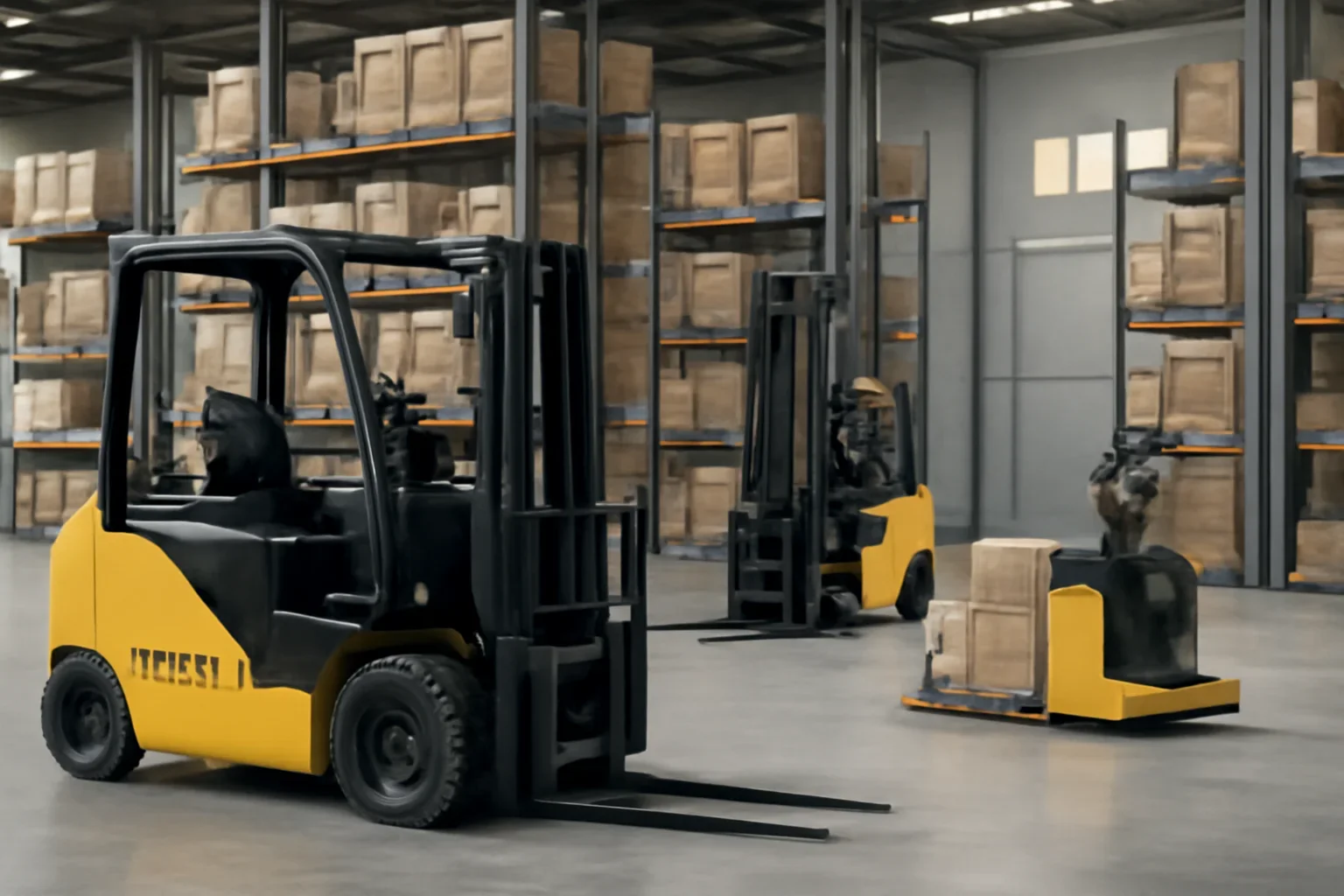 Electric counterbalance forklifts planning scene with electric material handling equipment