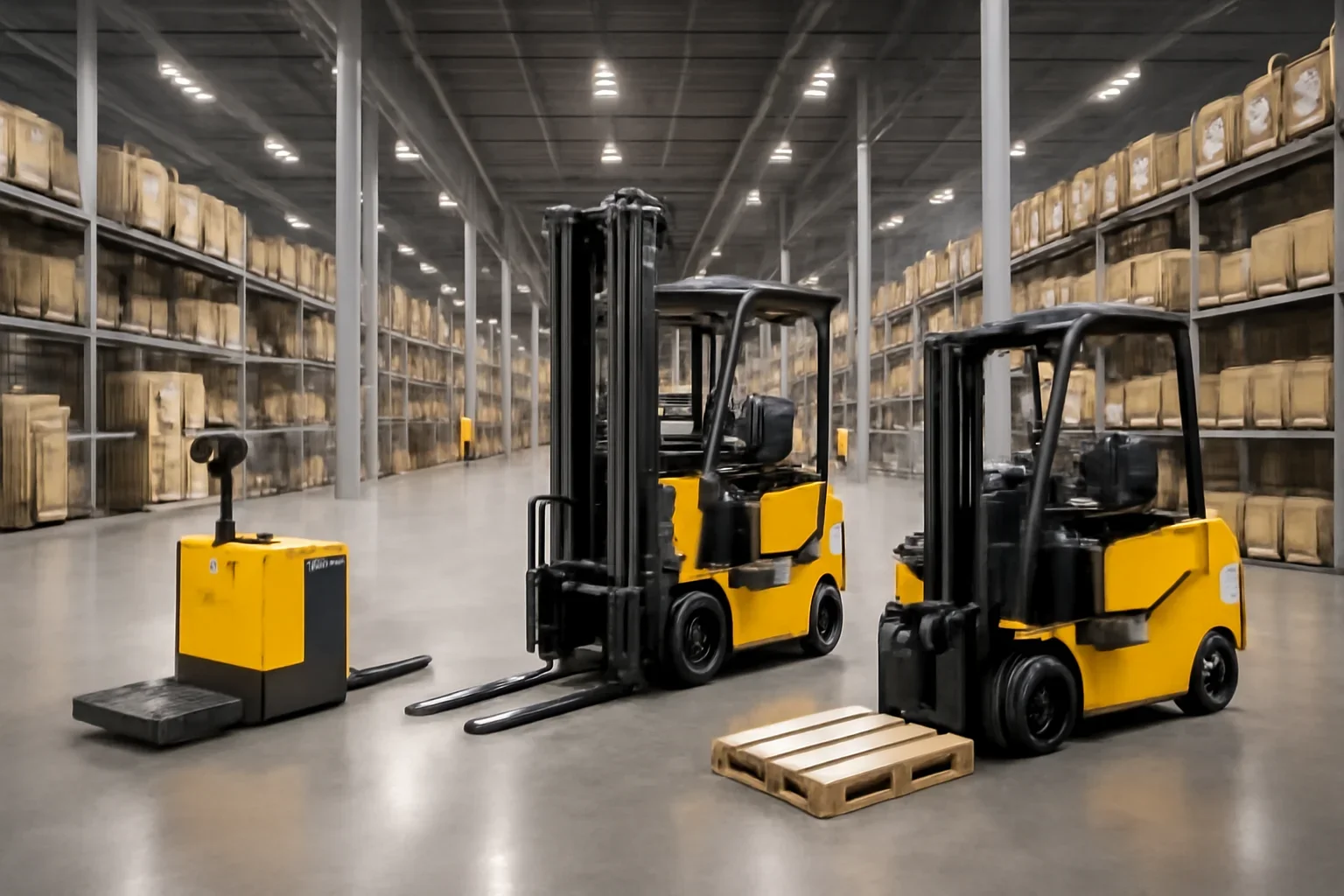 Electric forklifts planning scene with electric material handling equipment