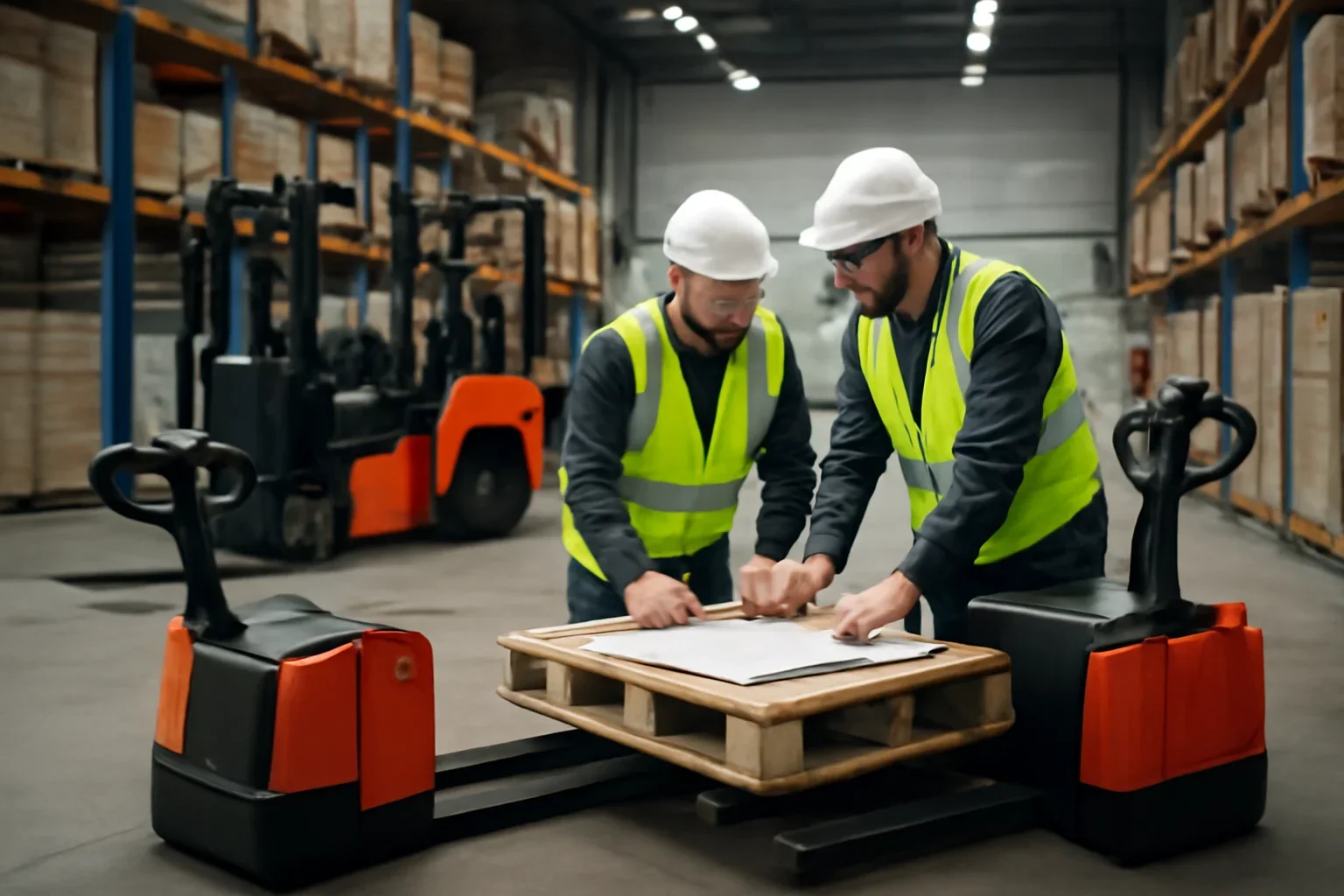 Electric pallet jacks planning scene with electric material handling equipment