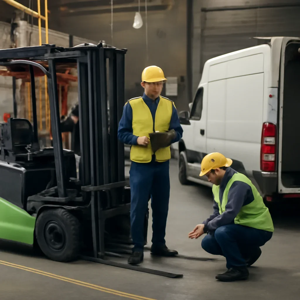 Electric forklift delivery and service planning related to emergency forklift repair