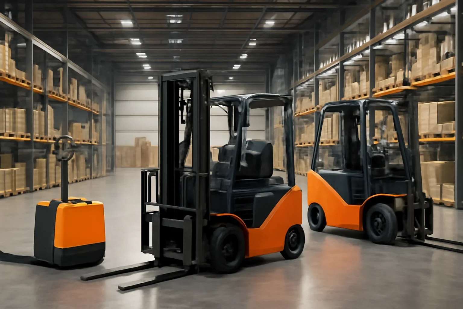 Features planning scene with electric material handling equipment