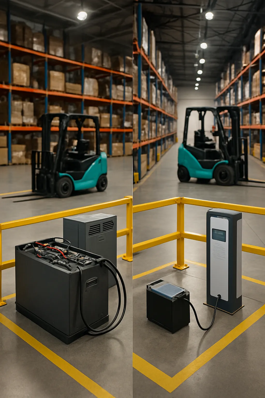 Lead-acid and lithium-ion forklift battery charging time comparison
