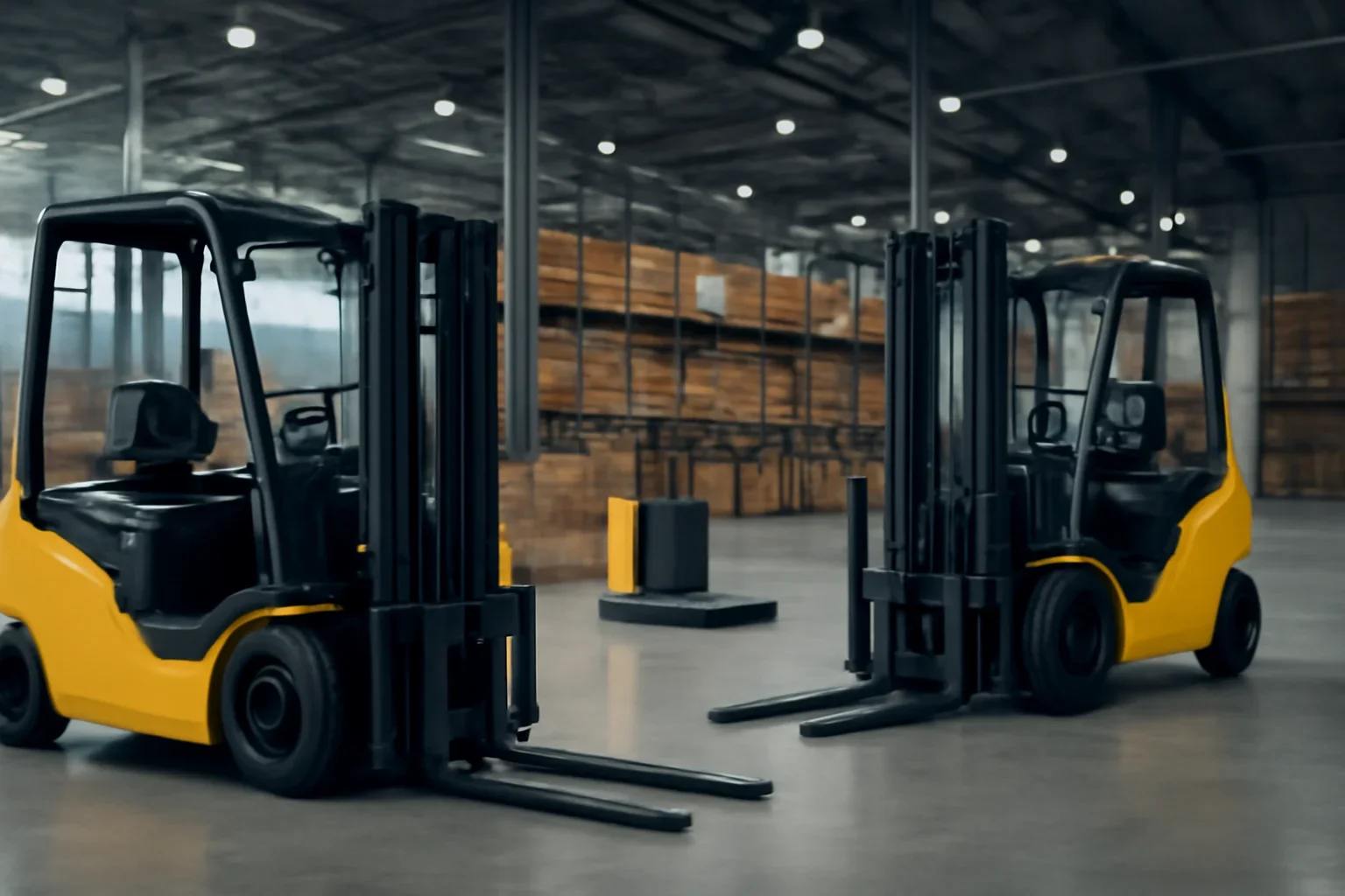 High-capacity electric forklifts planning scene with electric material handling equipment