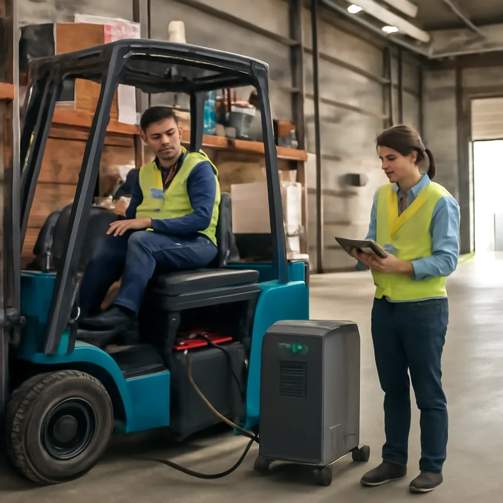 Electric forklift delivery and service planning related to battery chargers integration