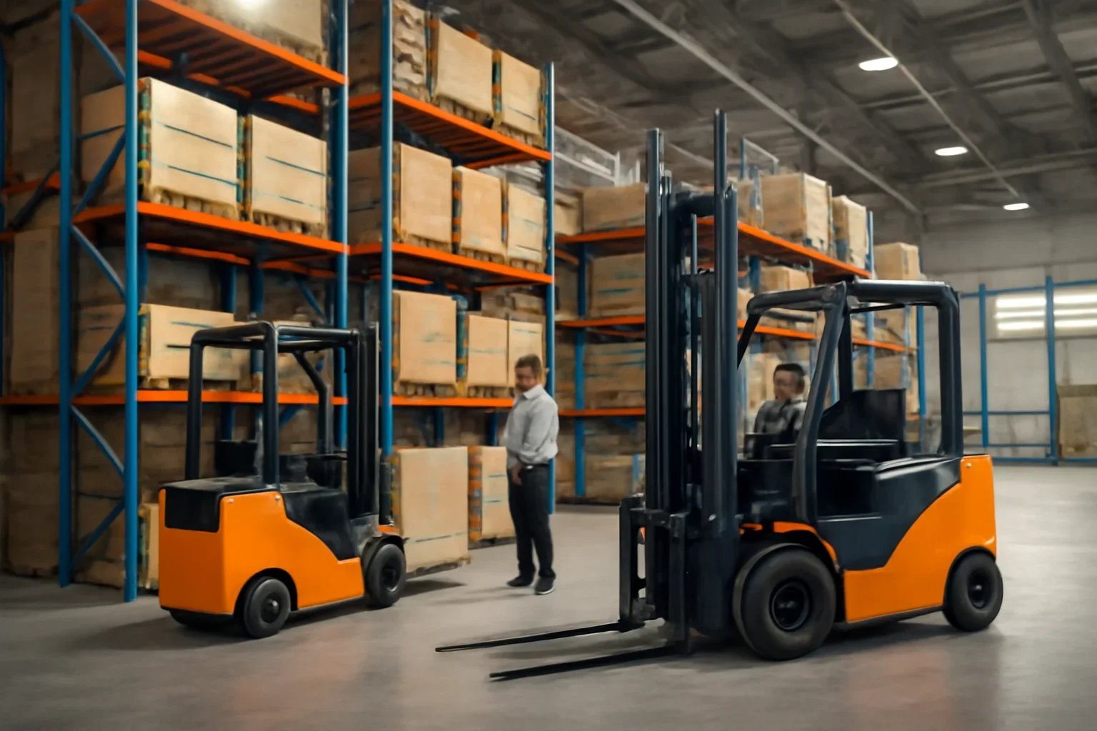 Racking & storage integration planning scene with electric material handling equipment