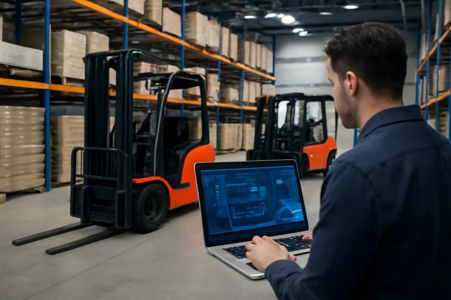 Telematics planning scene with electric material handling equipment