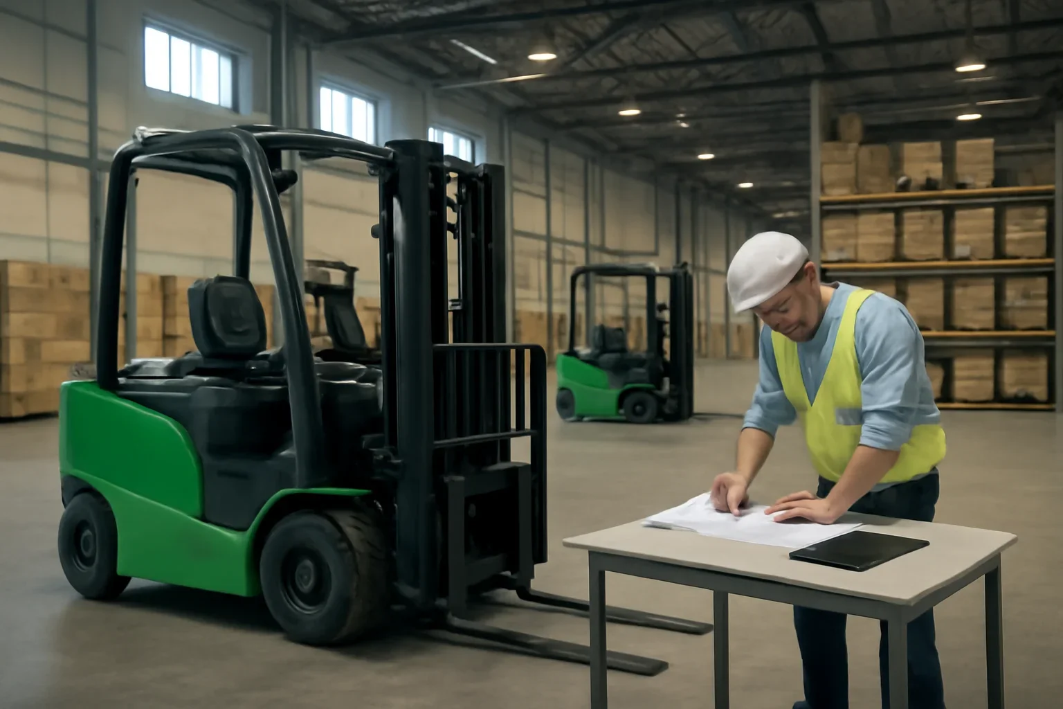 Katy electric forklift rentals planning scene with electric material handling equipment