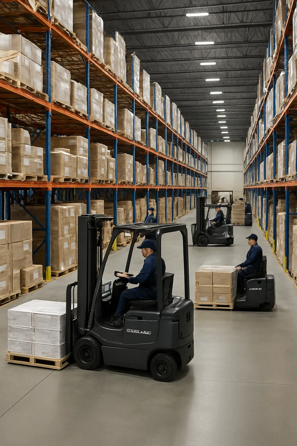 Lithium-ion electric forklift fleet operating in a North American distribution centre