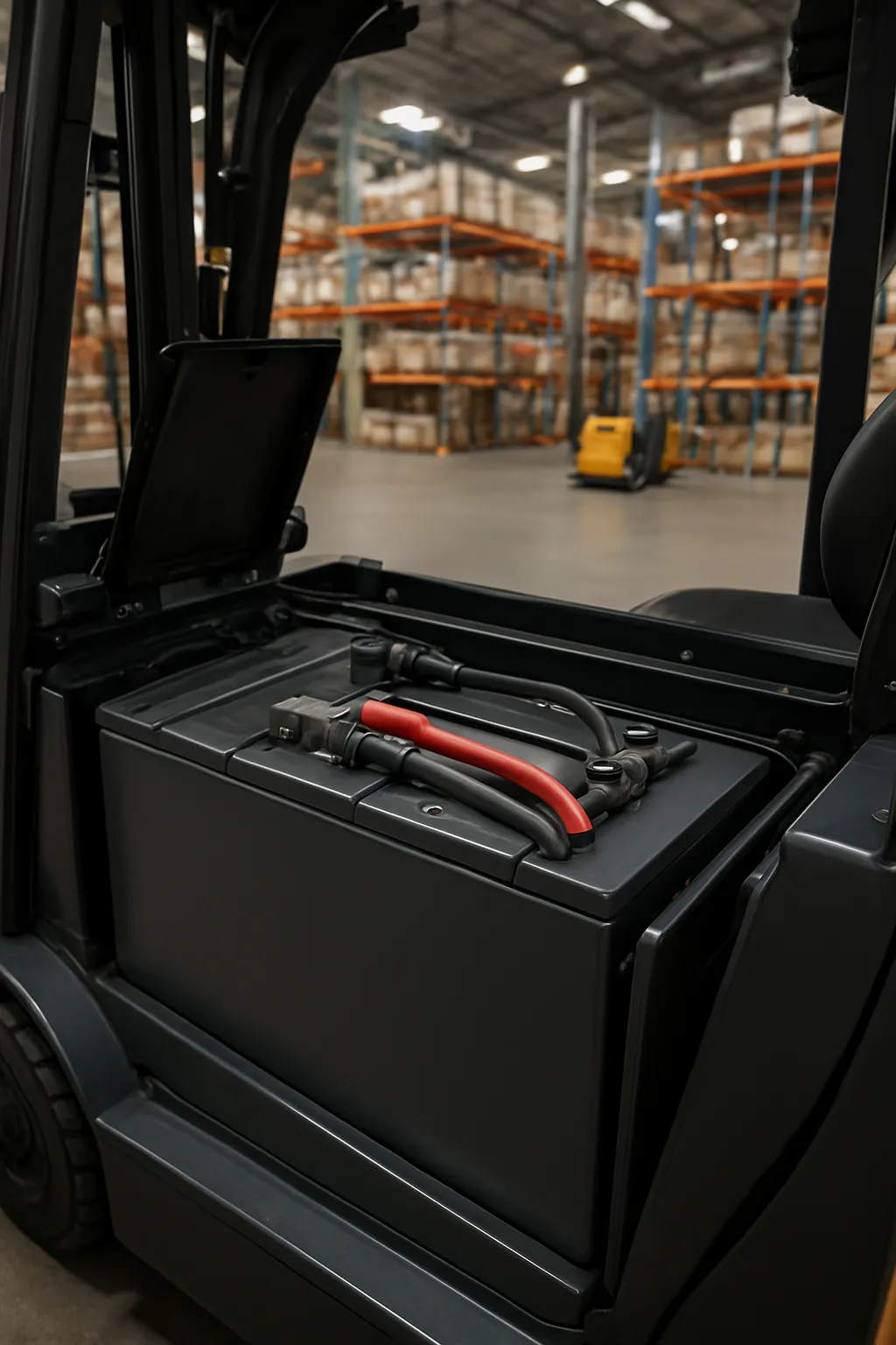 Lithium-ion battery installed in an electric forklift
