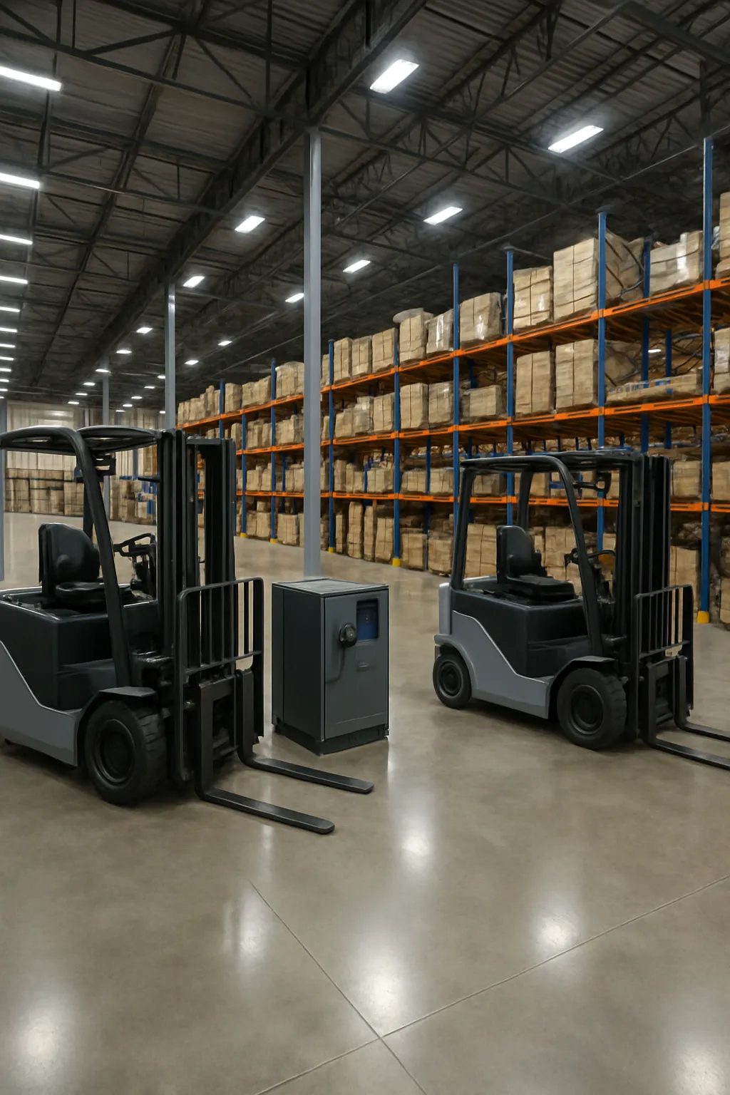 Lithium-ion and lead-acid electric forklift batteries in a Houston warehouse