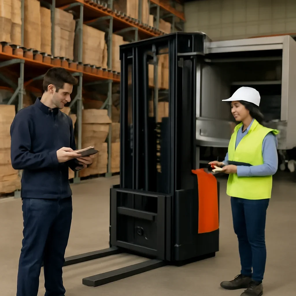 Electric forklift delivery and service planning related to narrow aisle forklifts