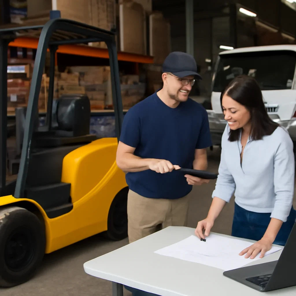 Electric forklift delivery and service planning related to onsite forklift repair