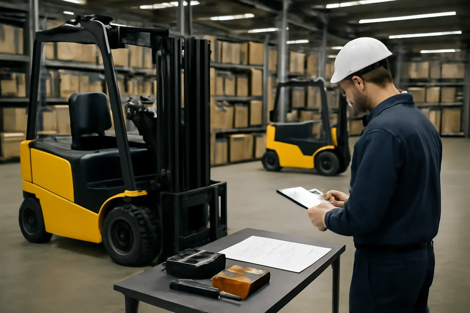 Planned maintenance planning scene with electric material handling equipment