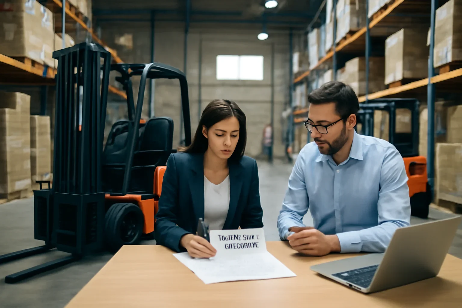 Privacy policy planning scene with electric material handling equipment