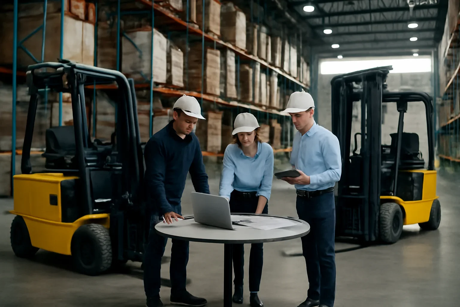Rentals planning scene with electric material handling equipment