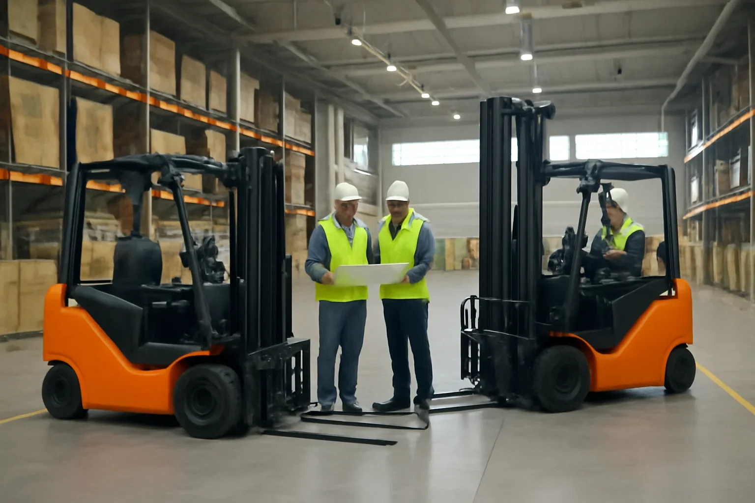 Service area planning scene with electric material handling equipment