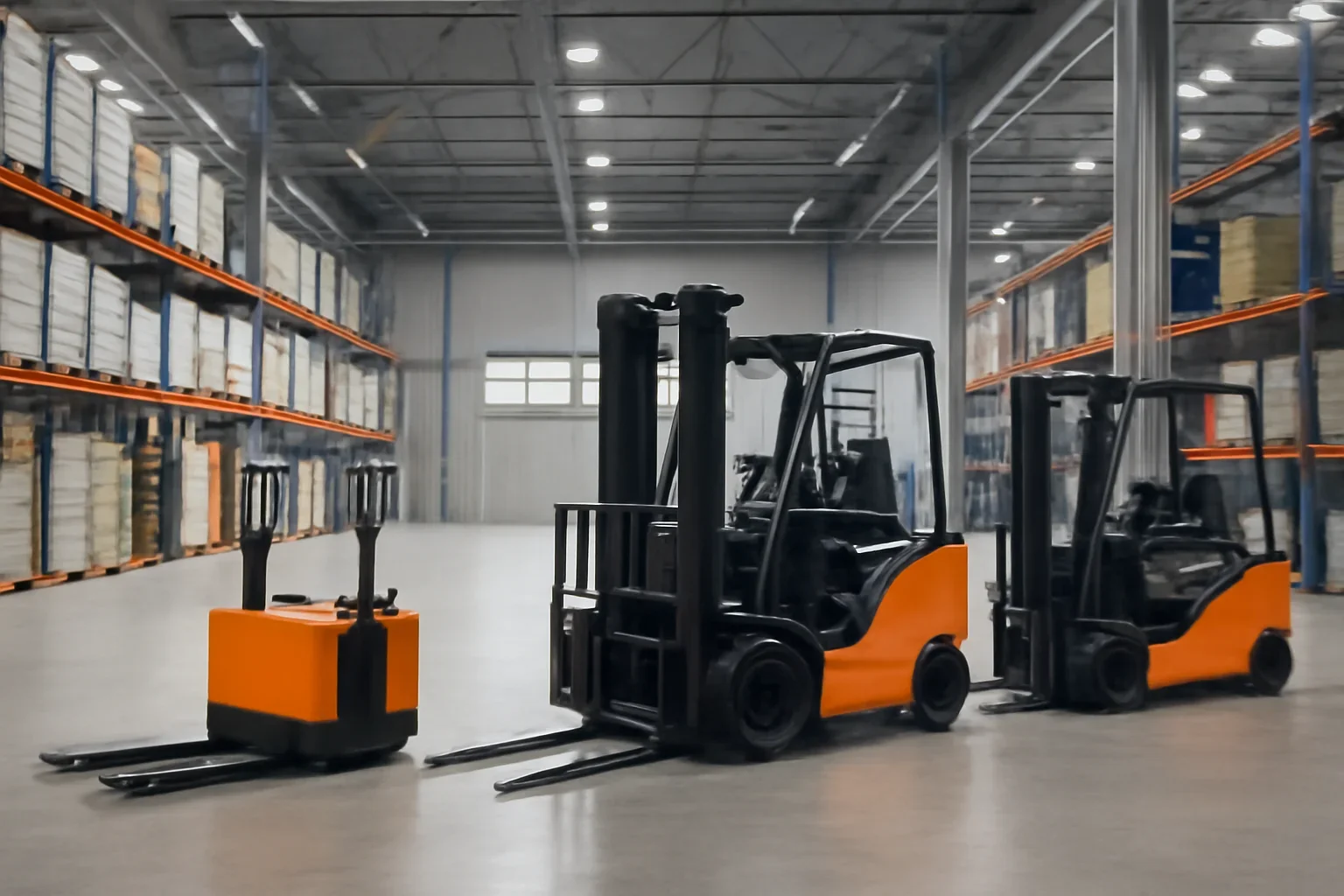 Distribution center solutions planning scene with electric material handling equipment