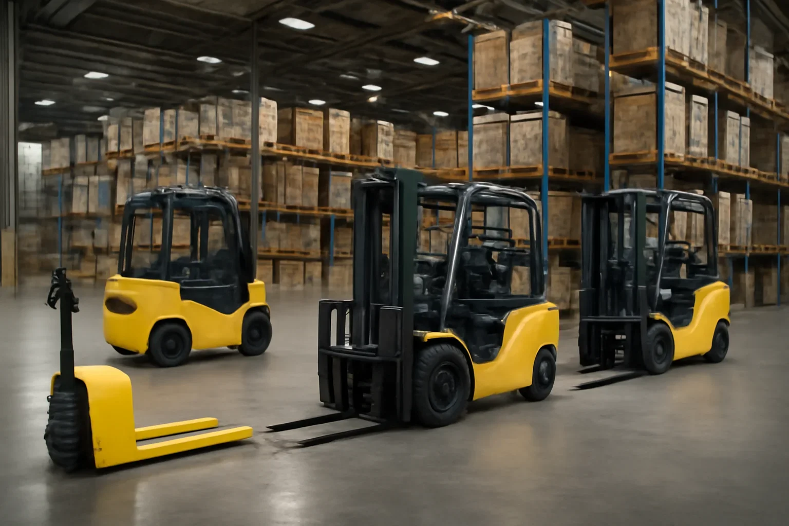 Sugar land used electric forklifts planning scene with electric material handling equipment