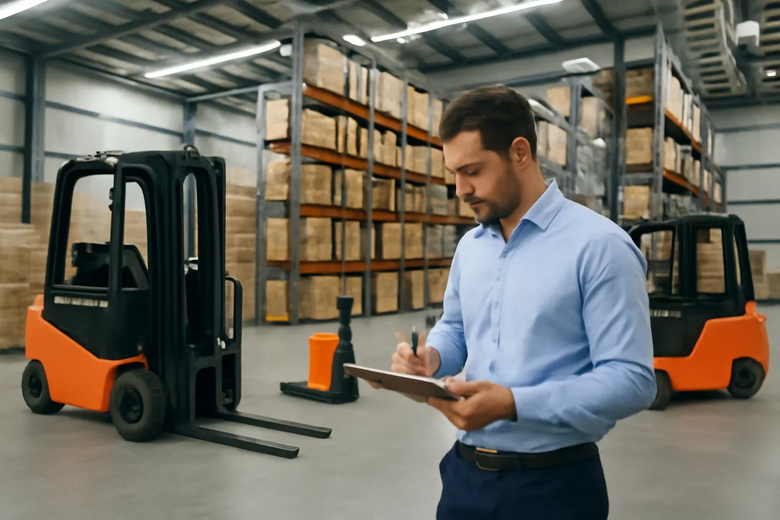 Terms of service planning scene with electric material handling equipment