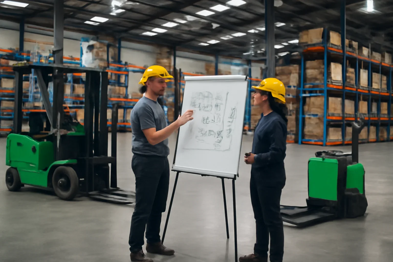 The woodlands electric forklift service planning scene with electric material handling equipment