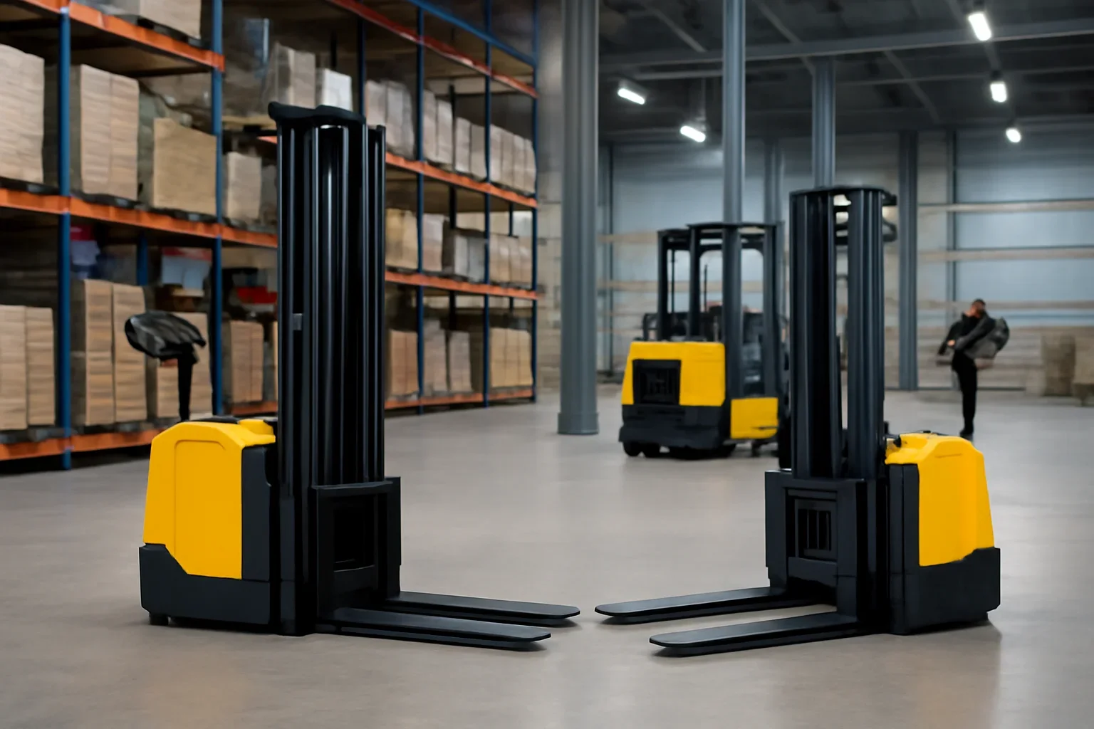 Walkie stackers planning scene with electric material handling equipment
