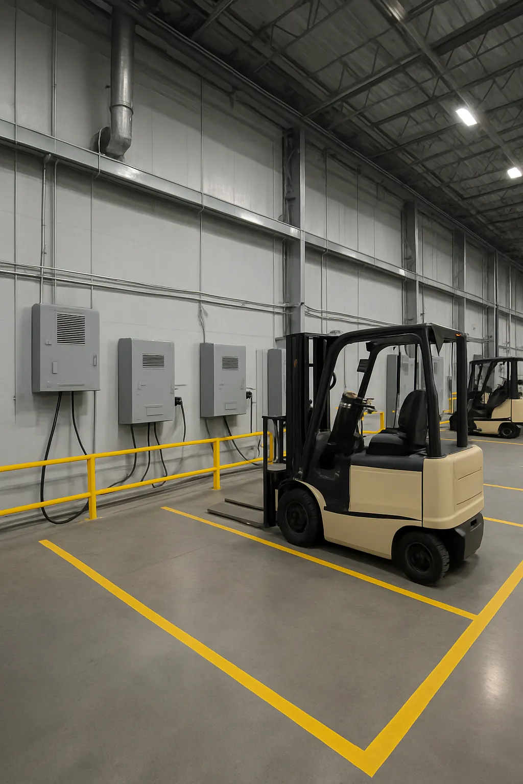 Electric forklift charging infrastructure in a Houston warehouse